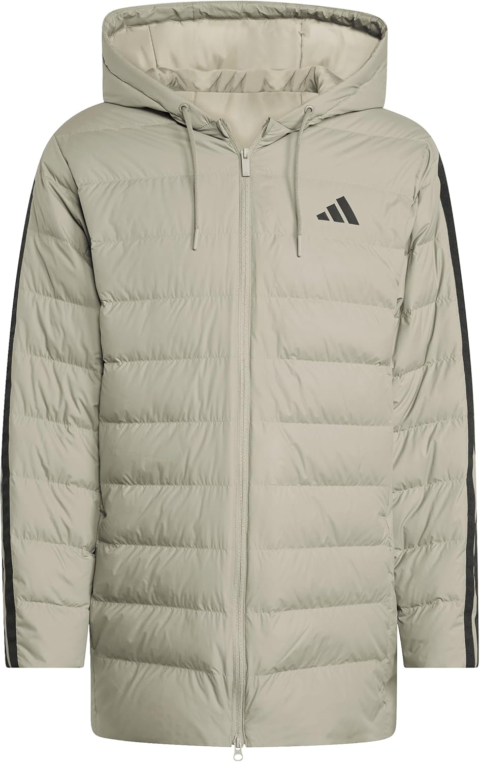 adidas Men's Essentials 3-Stripes Light Down Hooded Parka, Silver Pebble, Medium - Image 2