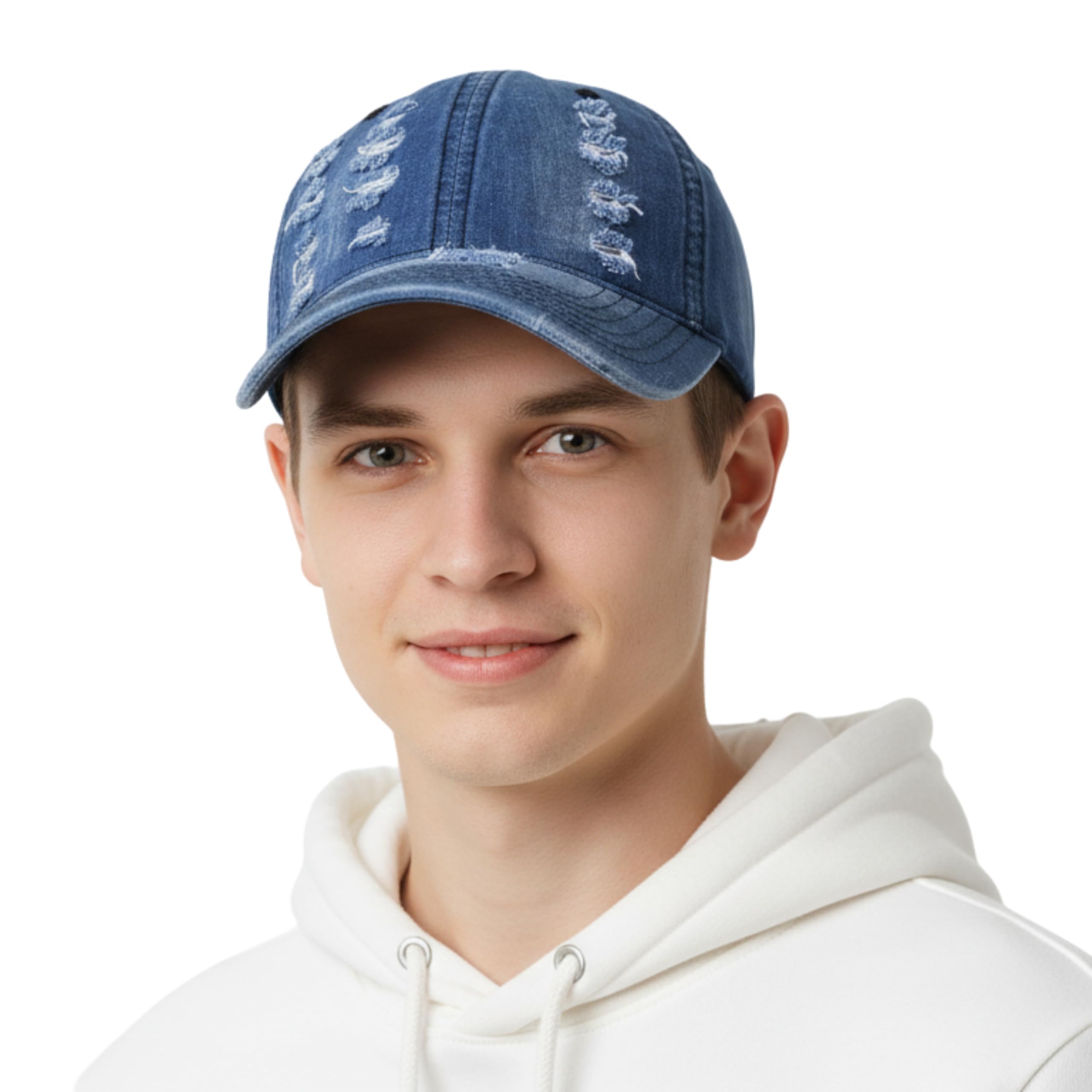 tomorrow fashion Distressed Denim Baseball Cap for Men & Women | Vintage Washed Adjustable Dad Hat | Ripped Jean Look Sun Hat | Casual Unisex Style, Outdoor Sports & Travel Ready Denim Jeans Caps-picture-43