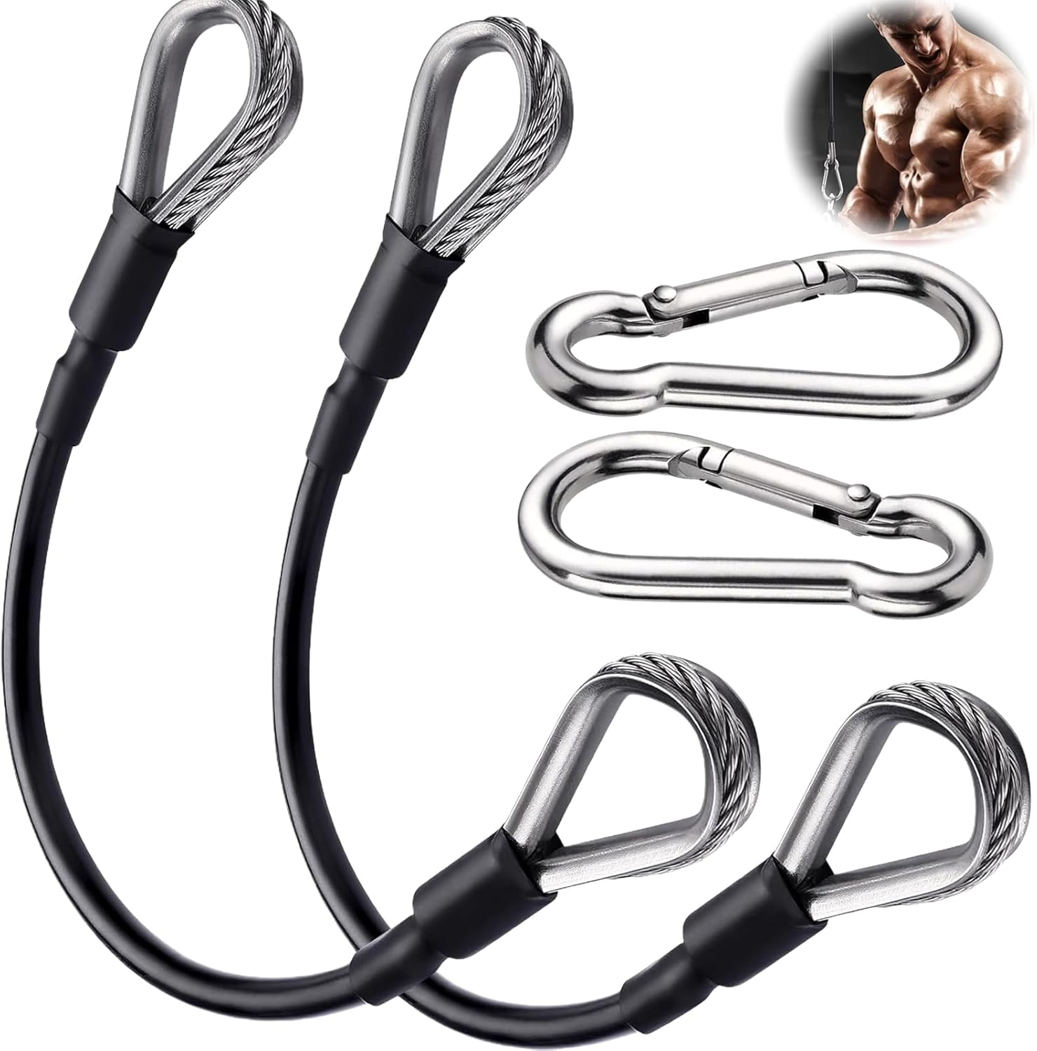 10" Gym Cable Extension, 0.2" Thick Pulley Cable Machine Attachment Fitness Extension Steel Wire Rope Replacement, Compatible with Home Gym for Lat/Tricep Pull Down, Leg Extensions Machine,(2pcs)