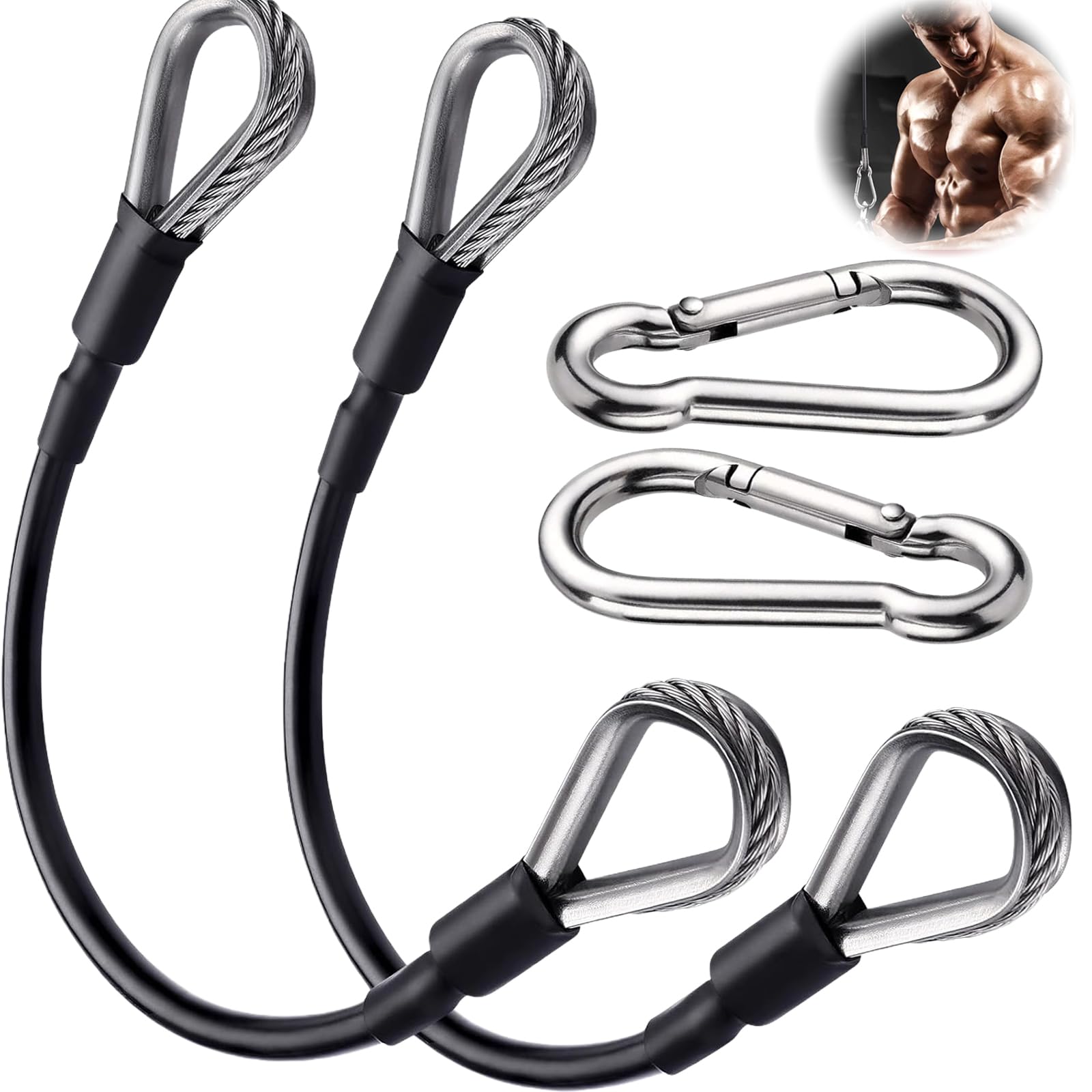 10" Gym Cable Extension, 0.2" Thick Pulley Cable Machine Attachment Fitness Extension Steel Wire Rope Replacement, Compatible with Home Gym for Lat/Tricep Pull Down, Leg Extensions Machine,(2pcs)