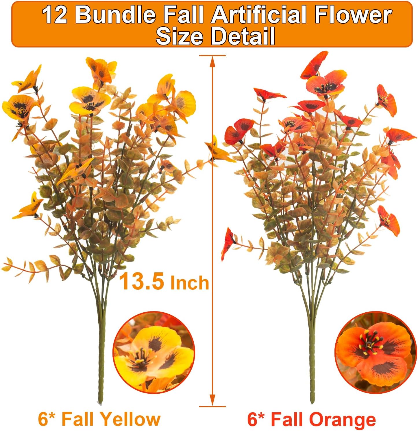 12 Bundles Artificial Flowers Outdoor Fake Fall Flowers for Outside Decoration UV Resistant Plastic Faux Plants for Garden Window Porch Balcony Fall Wedding Thanksgiving Decor(Mix) - Image 2