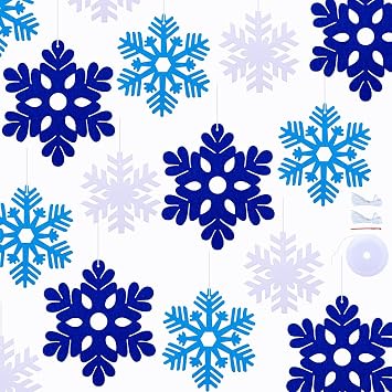 40 PCS Blue Snowflake Ornaments Felt Hanging Snowflake Ornaments Bulk Winter Snowflake Holiday Christmas Tree Ceilings Decorations