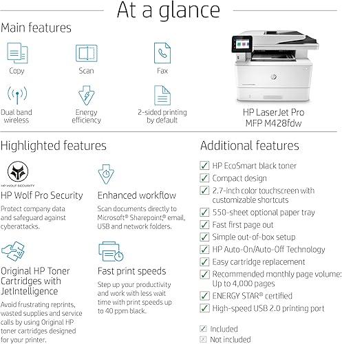 Miniatura 3 de HP Laserjet Pro MFP M428 fdw Impresora láser monocromática inalámbrica todo en uno, color blanco - Imprimir escaneo copia fax - 40 ppm, 1200 x 1200