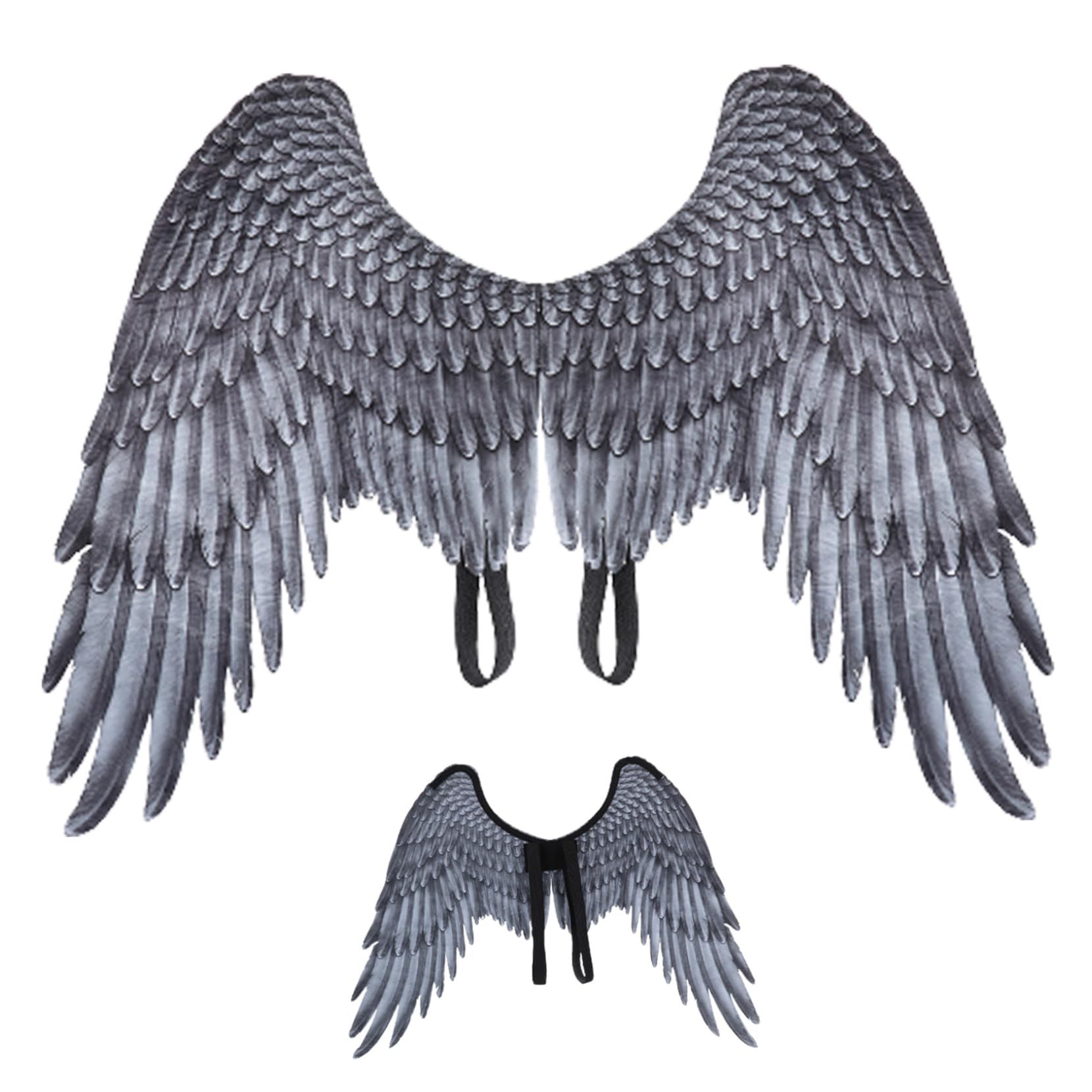 NIDONE Angel Wing for Adult Unisex Size Feather Realistic Halloween Angel Wing Elastic Shoulder Strap Non-woven Wing Costume for Party Cosplay Black,Wing Costume