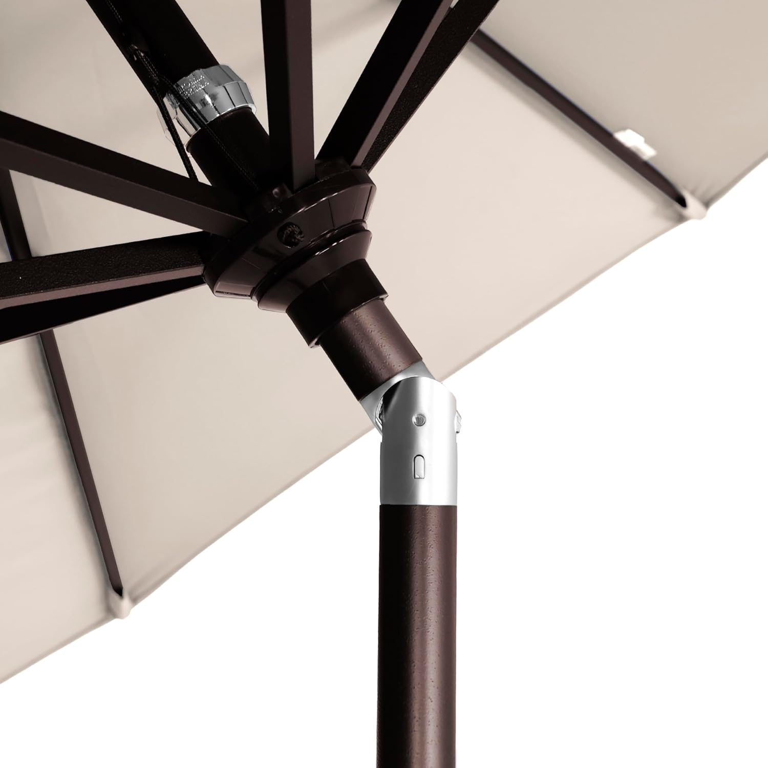 California Umbrella 5-Year-Non-Fading, 9Ft Premium Patio Umbrella, Hand-Crank, Button-Tilt, Bronze Frame, Solution Dyed Beige Fabric