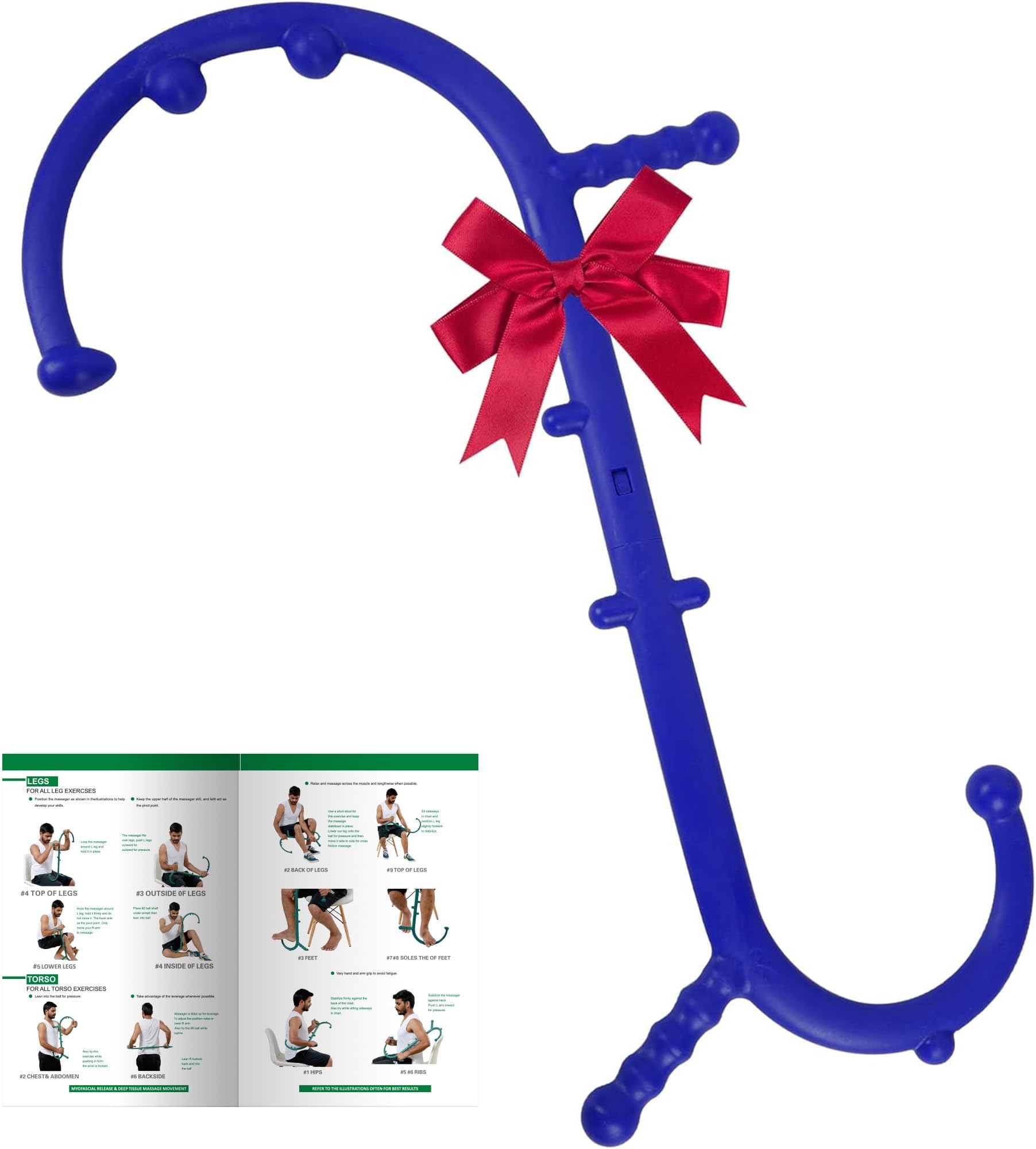 Shrdaepe Massage Trigger Point Cane, Body Deep Tissue, Handheld Back, Neck, Shoulder, Leg and Feet Massager Rod, Muscle Release Tool Self Massage Hook Cane for Women & Men, Blue