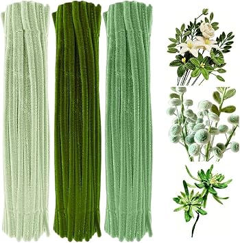 300 PCS Thick Pipe Cleaners Craft Supplies Eucalyptus Sage Green Color Chenille Stems for Wedding Christmas Art and Craft Projects Creative DIY Decorations Green