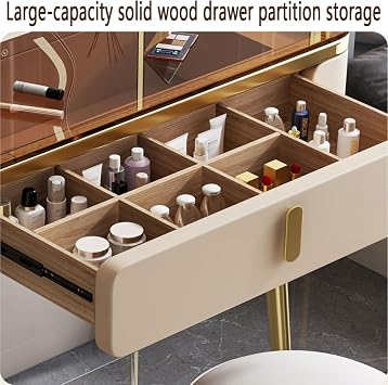 Dressing Table LED Lights with Adjustable Brightness Makeup Vanity Desk with Mirror and Drawers Vanity Desk with Drawers Makeup Table Bedroom with Soft Cushioned Stool Glass Top Make Up Vanity