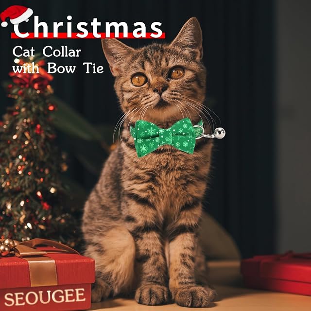 Foto 4 de 6 de SEOUGEE Collar de gato de Navidad personalizado con pajarita y campana