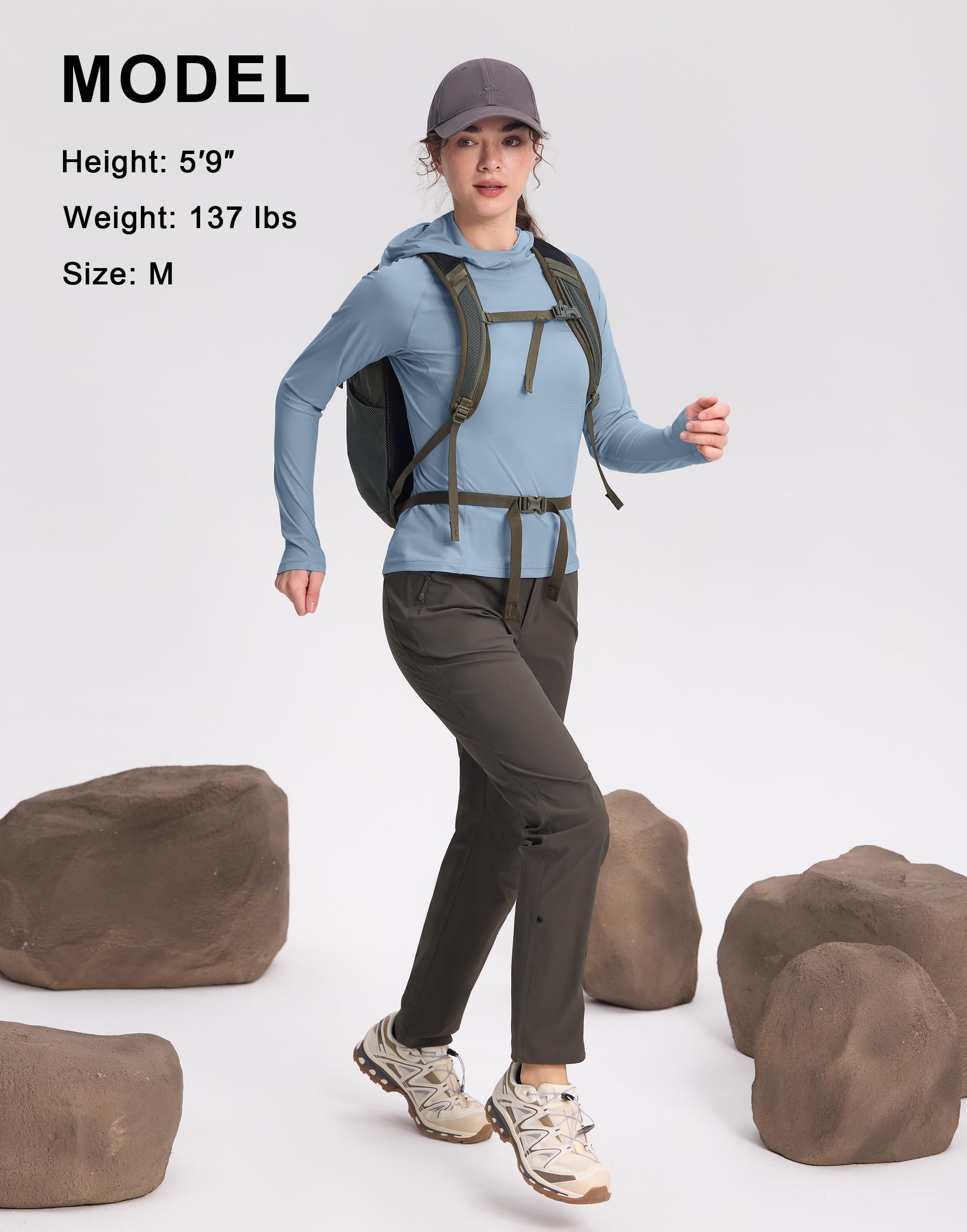 Pioneer Camp Damen Wandershirt mit Kapuze, Ultraleichtes Funktionsshirt (90g), Schnelltrocknend & Atmungsaktiv, UPF23+ Langarm UV-Shirt mit Daumenlöchern, für Trekking Wandern Camping Laufen