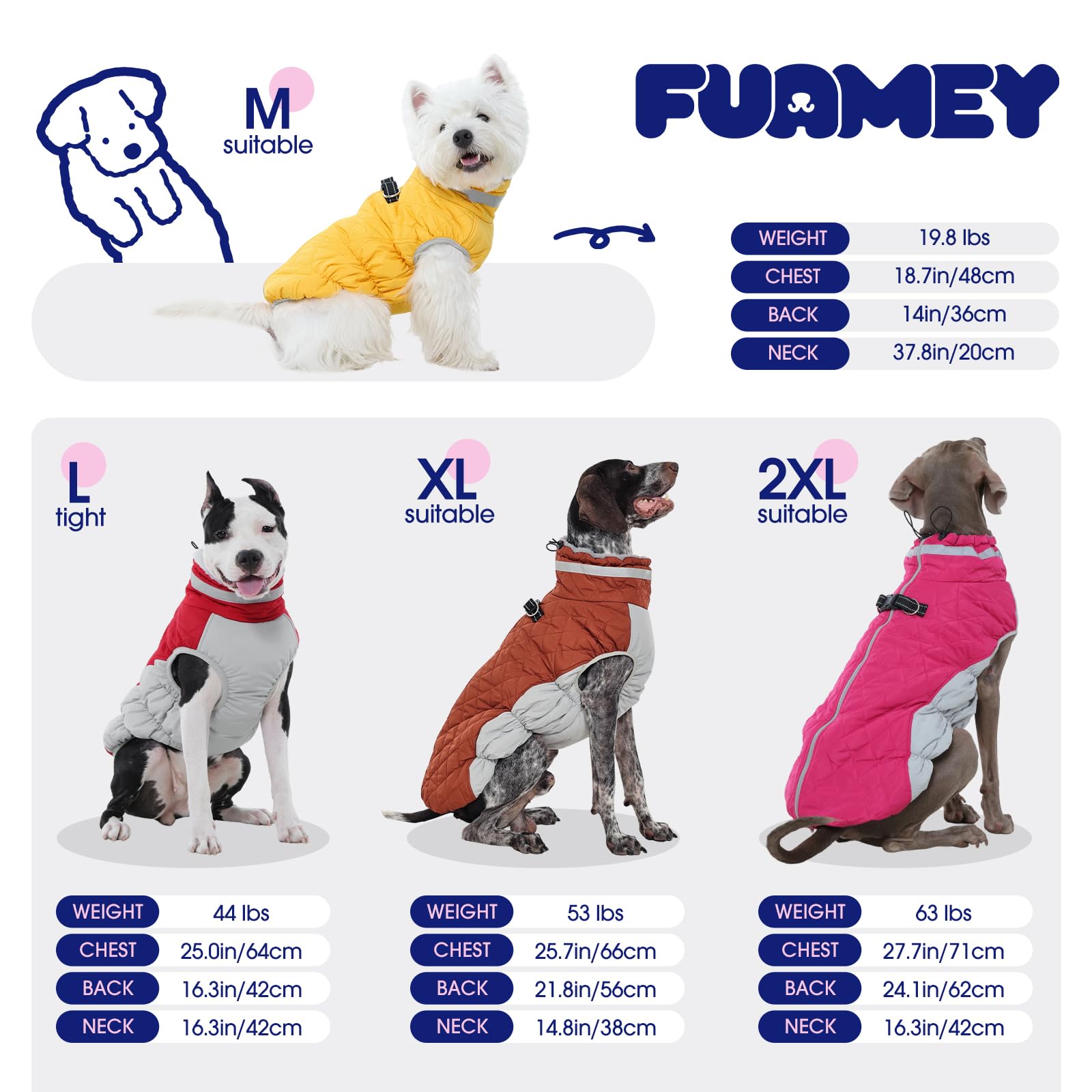 FUAMEY Abrigo de invierno para perro, chaqueta para clima frío con cremallera, arnés integrado, chaleco acolchado, resistente al agua, reflectante, leopardo rosa, S/M/L/XL