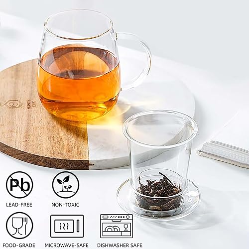 Vista 18 de Lezero Tazas de té de vidrio con infusor y kit de tapa, taza de té resistente al calor con filtro para preparar té de hojas sueltas y florecientes