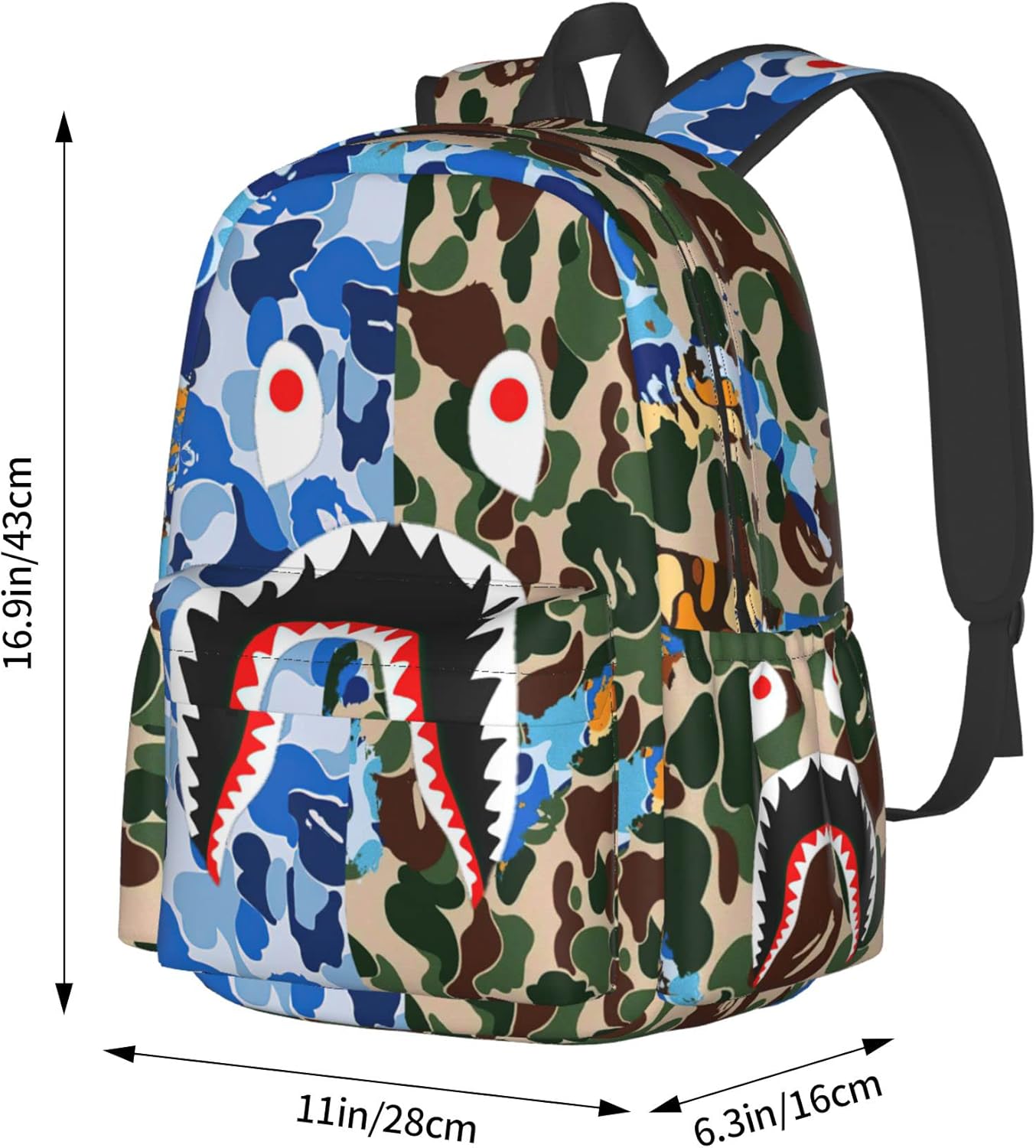 Vkaxopt Backpack Shark Teeth Camo Backpacks Travel Laptop Daypack Big Capacity Bookbag Fashion Durable for Men and Women