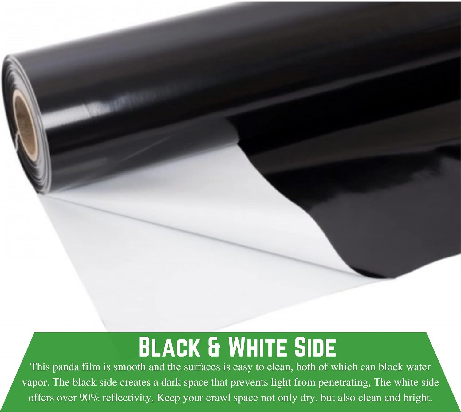 Farm Plastic Supply Crawl Space Vapor Barrier, 20 mil - Thick Plastic Sheeting, Drop Cloth Moisture Barrier for Crawl Space Encapsulation, Heavy Duty Polyethylene, Black & White Panda Film (12' x 50')
