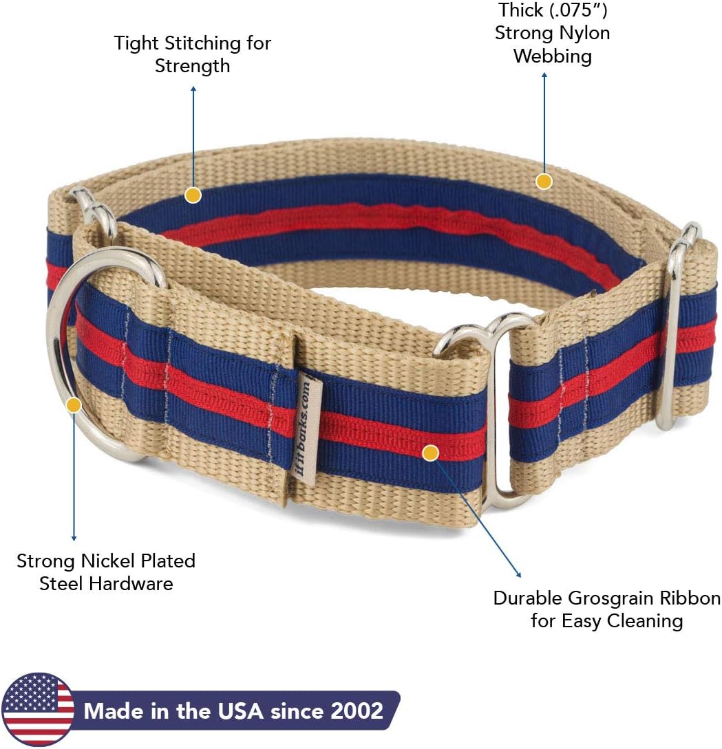 If It Barks - 1.5" Martingale Collar for Dogs - Stripe Design - Adjustable - Strong and Comfy Nylon - Ideal for Training - Made in USA - Medium, Navy/Red
