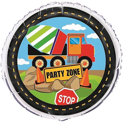 Construction Birthday Round Foil Balloon - 18", Silver, 1 Pc