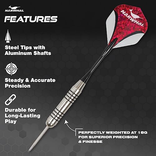 Miniatura 4 de Narwhal Tournament - Dardos de punta de acero de 0.78 oz, paquete de 3 dardos de 5.5 pulgadas con punta de metal y estuche de almacenamiento