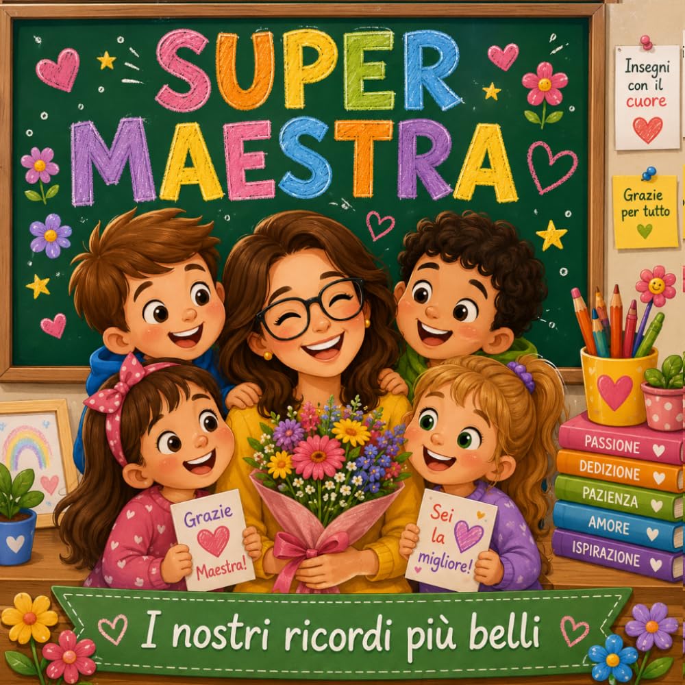 Libro dei ricordi per una Super Maestra: Ogni bambino avrà 2 pagine speciali per dediche, ricordi, foto e piccoli disegni, Regalo maestra fine anno