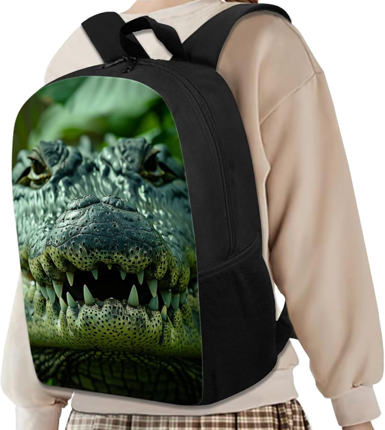 Cool Crocodile Green Backpack for Boys Girls School Backpack with Lunch Box Pencil Case Bookbag Set - Image 2