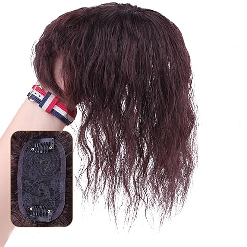 SAFWEL Peluca de cabello humano real natural esponjoso e invisible para mujer, uso diario, fiesta, cosplay (color rojo)