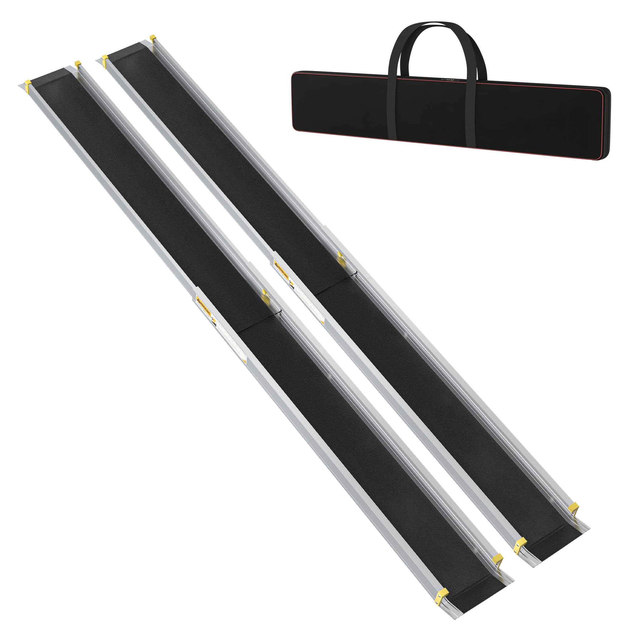 Aufun Rampa telescópica de aluminio para silla de ruedas, 2 unidades, 121-183-213c con bolsa, antideslizante, ampliable, con capacidad de carga de 272 kg, ideal para sillas de ruedas, sillas