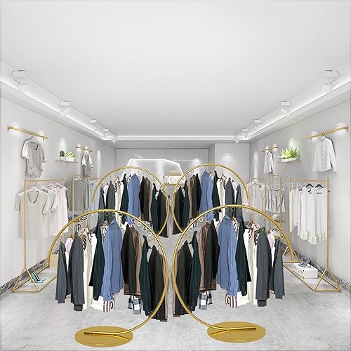 Miniatura 4 de Perchero de ropa portátil resistente  Perchero de metal de grado comercial con base estable para colgar ropa, estante redondo estilo C para