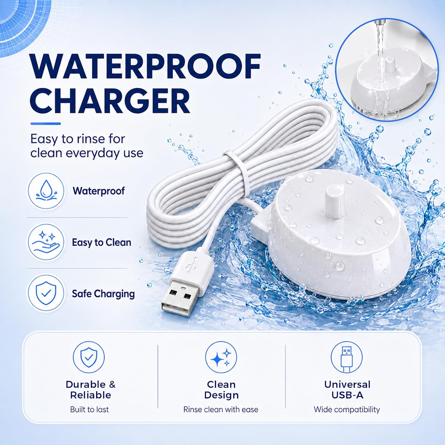 Replacement Charger for Oral B Electric Toothbrush, USB Charging Base with Cord Compatible with Oral-B Braun IO Series 3 4 5 6, 3757, IPX7 Waterproof Inductive Charger Stand for Travel, Hygiene White