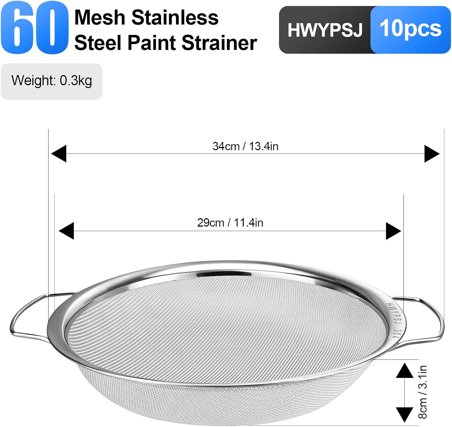 10Pcs Fine 60 mesh Stainless Steel Paint Filter, Used for Fits Over 5 Gallon Paint Bucket Cans、Honey Lotion Funnel Filter to Filter Particles and impurities in Paint (10PCS Paint Strainer)