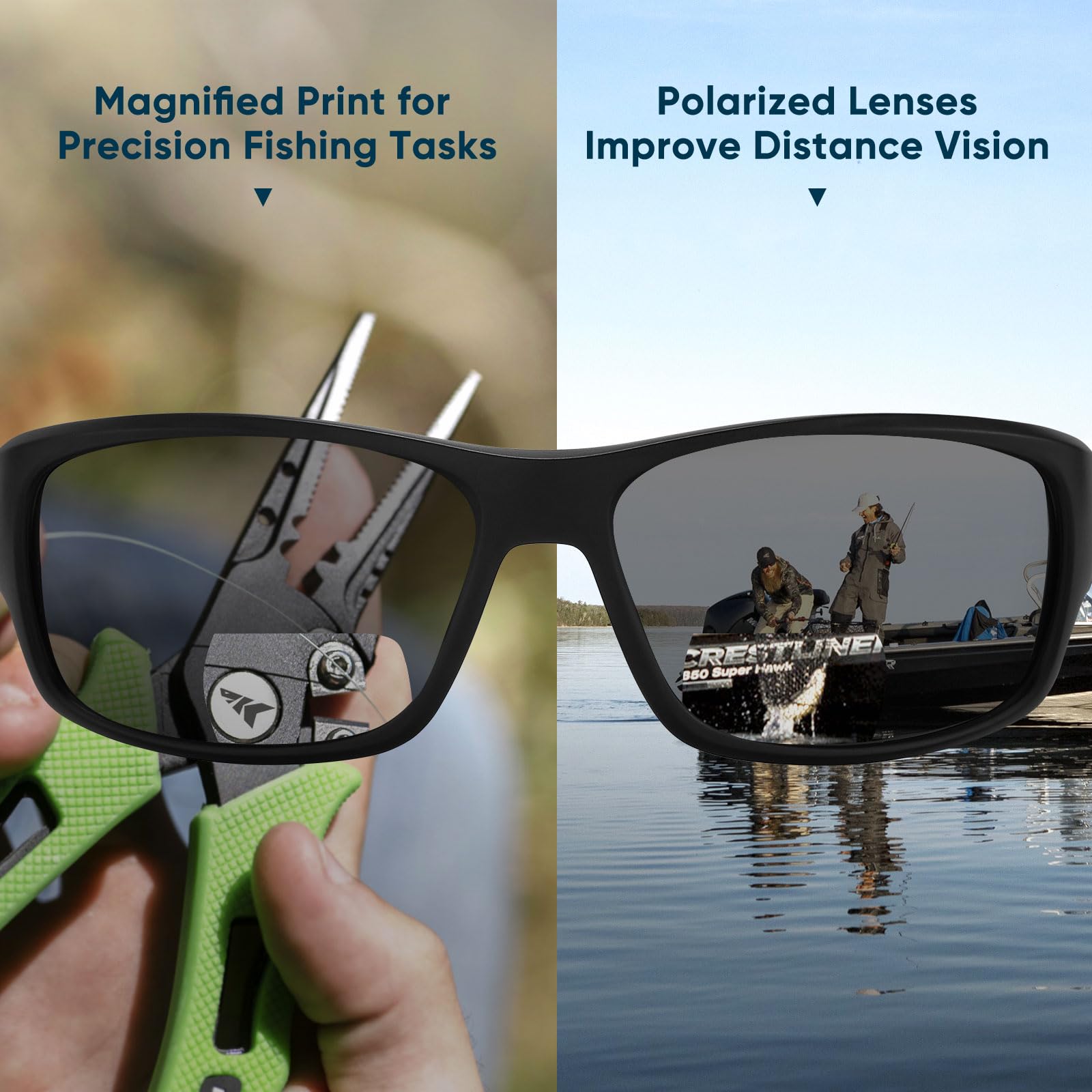 KastKing Ellijay - Lentes de sol bifocales polarizados, bifocales de 1.5 x 2.0 x 2.5 aumentos, gafas de sol deportivas envolventes