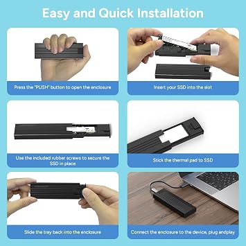 M.2 NVME SATA SSD Enclosure, Tool Free USB 3.2 Gen 2 10Gbps NVME to USB Adapter, Support M and B & M Key External Solid State Drive Case Size 2242/2260/2280 up to 8TB