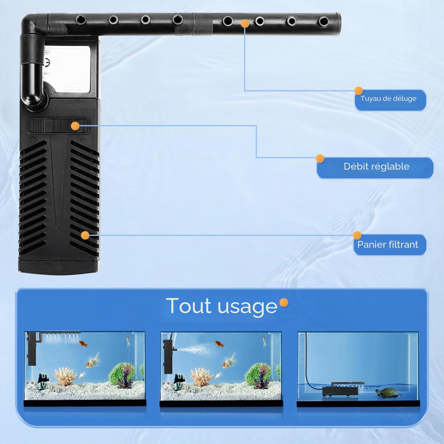 Nobleza - Filtre Intérieur Aquarium 5W, 230L/H Filtre Aquarium à Débit d’Eau, 20-50L Filtre Aquarium pour Petit Réservoir, Froide ou Tropicaux, Réservoir de Tortues