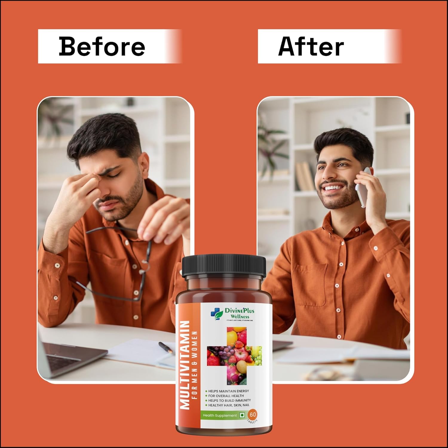 Divine Plus Wellness Multivitamin Tea Abbals || Increases stamina, immunity health || For energy, joints, skin and hair (60 tabs, (pack of 1)) Divine Plus Wellness Multivitamin Tea Abbals || Increases stamina, immunity health || For energy, joints, skin and hair (60 tabs, (pack of 1))