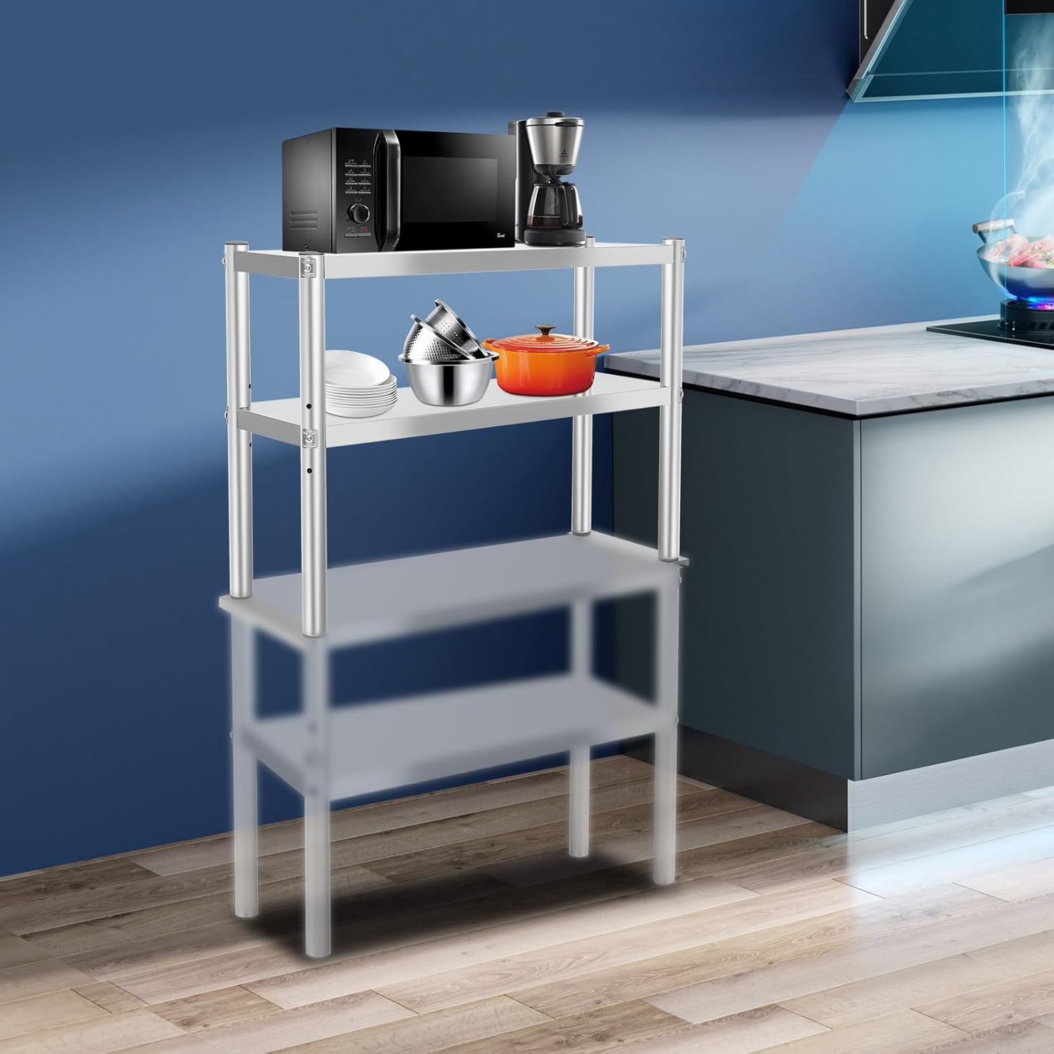 Double Overshelf of Stainless Steel 30" L x 12".W Double Deck Overshelf, Height Adjustable Overshelf for Prep & Work Table in Kitchen, Restaurant, Home and Kitchen