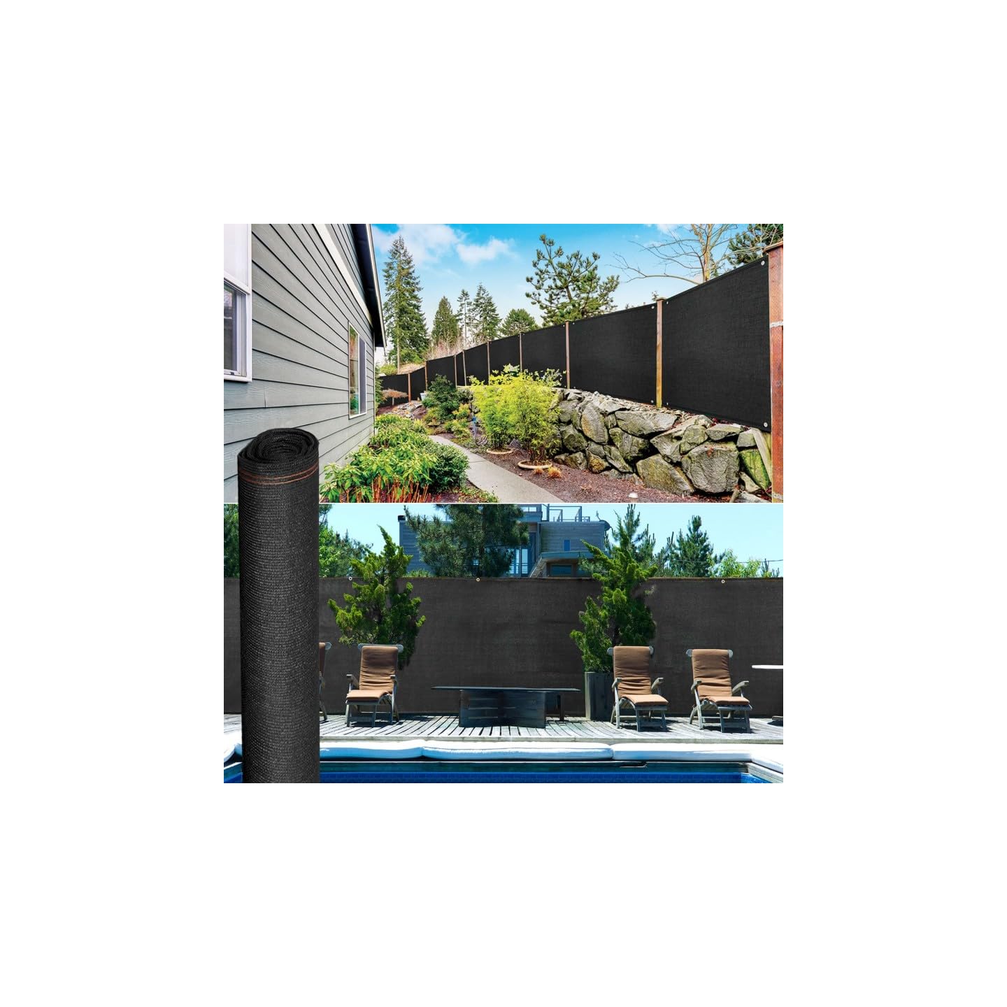 IDMarket - Brise Vue renforcé 1,8 x 10 M Noir 220 GR/m² Luxe Pro