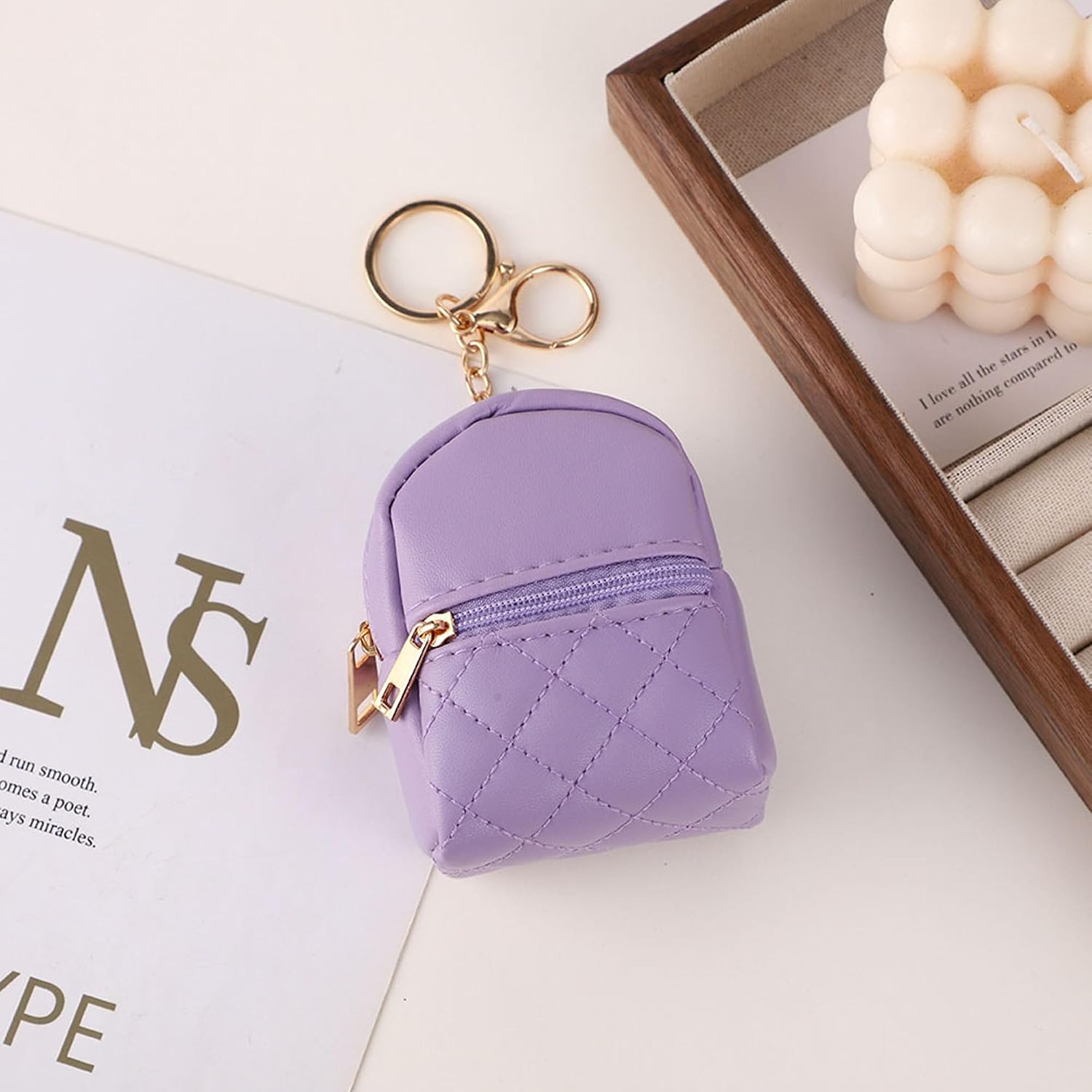 Mini Backpack Cute Cosmetic Bag for Women, Creative Cute Pendant Keychain Key-chains Keyrings PU Leather Makeup Bag Key Lipstick Card Holder Data Cable Organizer Zipper Pouch image 2