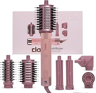Clara 6-in-1 Pink Multi Styler with Auto-Wrap Curlers, Hair Dryer, & Brush (Round & Oval) for All Hair Type...