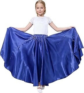 Girls Belly Latin Dance Skirt - Elastic Waist Ankle Length Full Flowy Circle Dancewear for Dance Practice Training