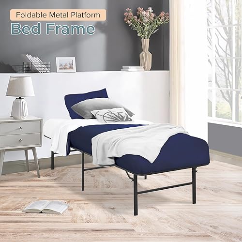 Miniatura 6 de Marco de cama, plataforma de metal plegable, base de colchón, base de colchón de repuesto de resorte de acero resistente, refuerzo medio de metal