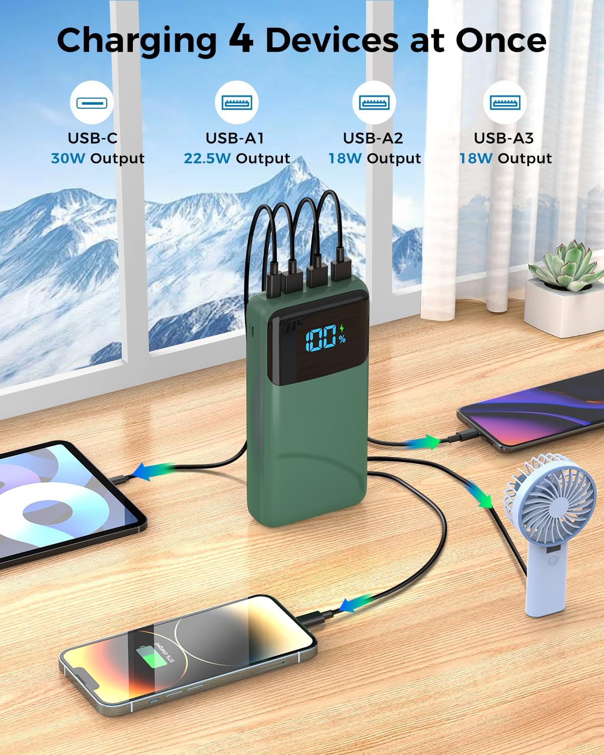 Portable Charger Power Bank 50000mAh, USB-C PD 30W Fast Charging External Battery Pack with 4 Outputs & 2 Inputs, Portable Phone Charger for iPhone 17/1615/14/13/12/11 Samsung Android (Dark Green)