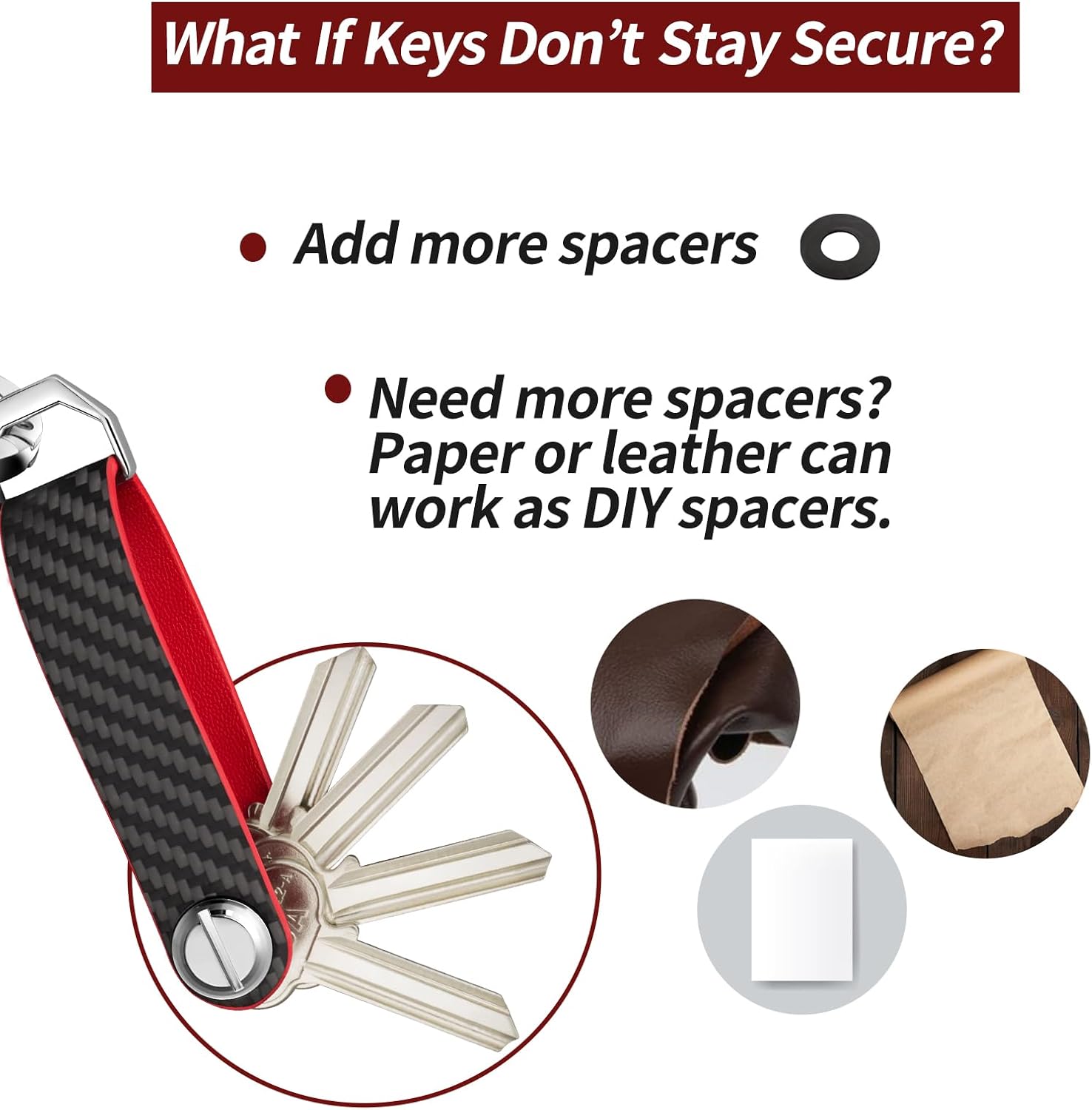 T-carbon Key Organizer, Carbon Fiber Leather Compact Key Holder, Silent Keychain, Expandable Key Case Holds Up to 8 Keys