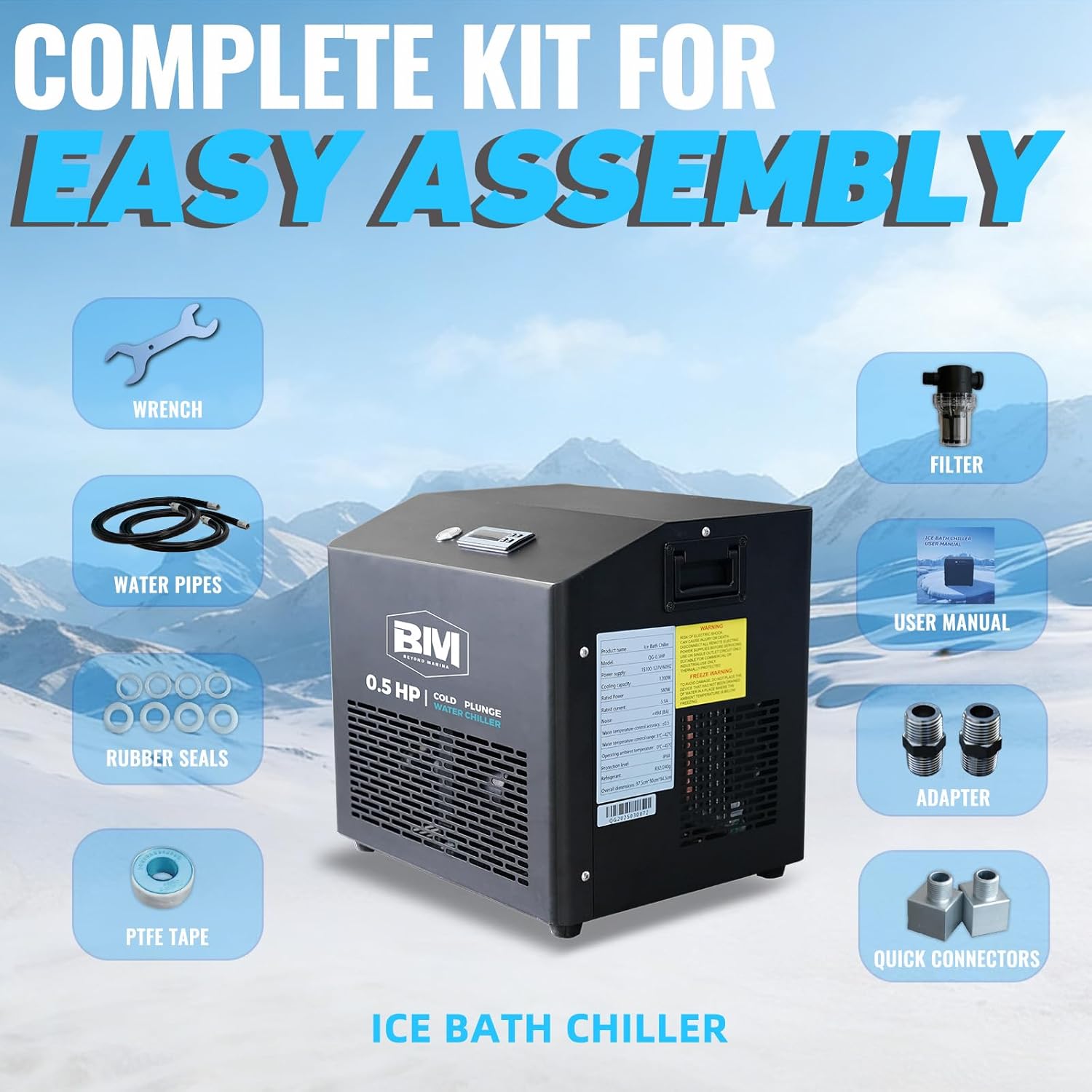 1/2 HP Cold Plunge Chiller for Ice Bath Tub, Cold Mode Machine for Cold Tubs, Smart WiFi Control, Built-in Water Pump, Quiet Operation, Fast Cooling for Recovery