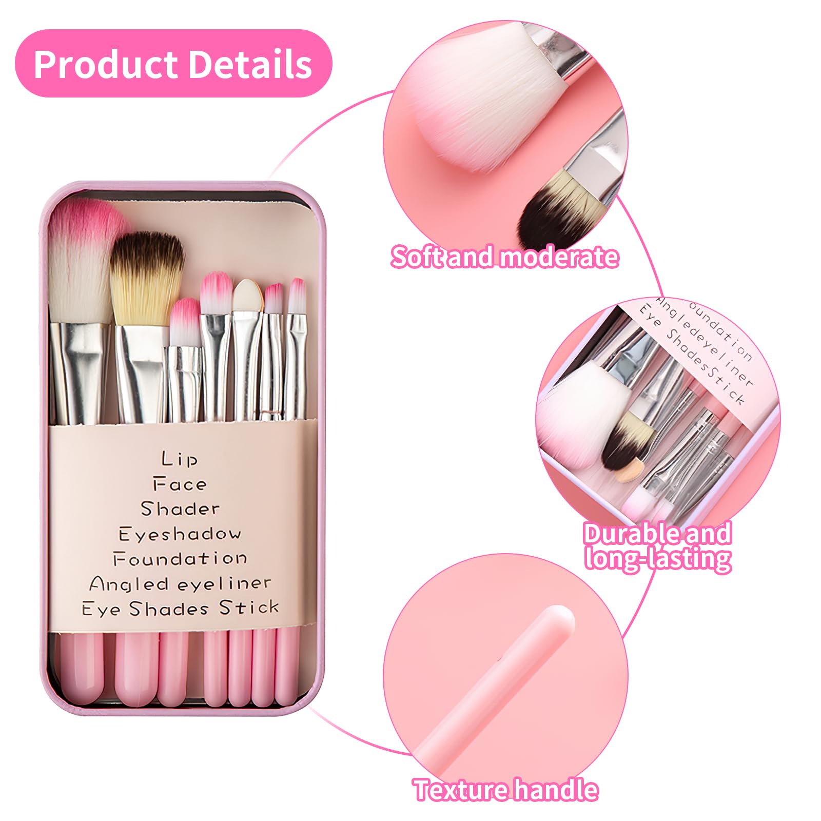 7PCS Children Makeup Brushes,Makeup Brush Set for Kids Girls, Includes Foundation, Eyebrow, Eyeliner, Concealer Brushes - Image 3