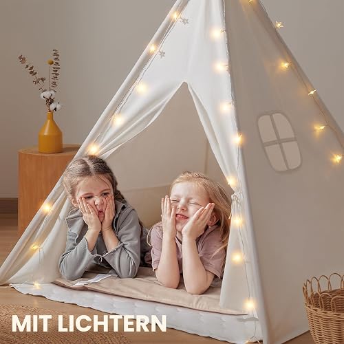 Tiny Land Tipi Enfant Intérieur avec Tapis & Guirlande Lumineuse - 4