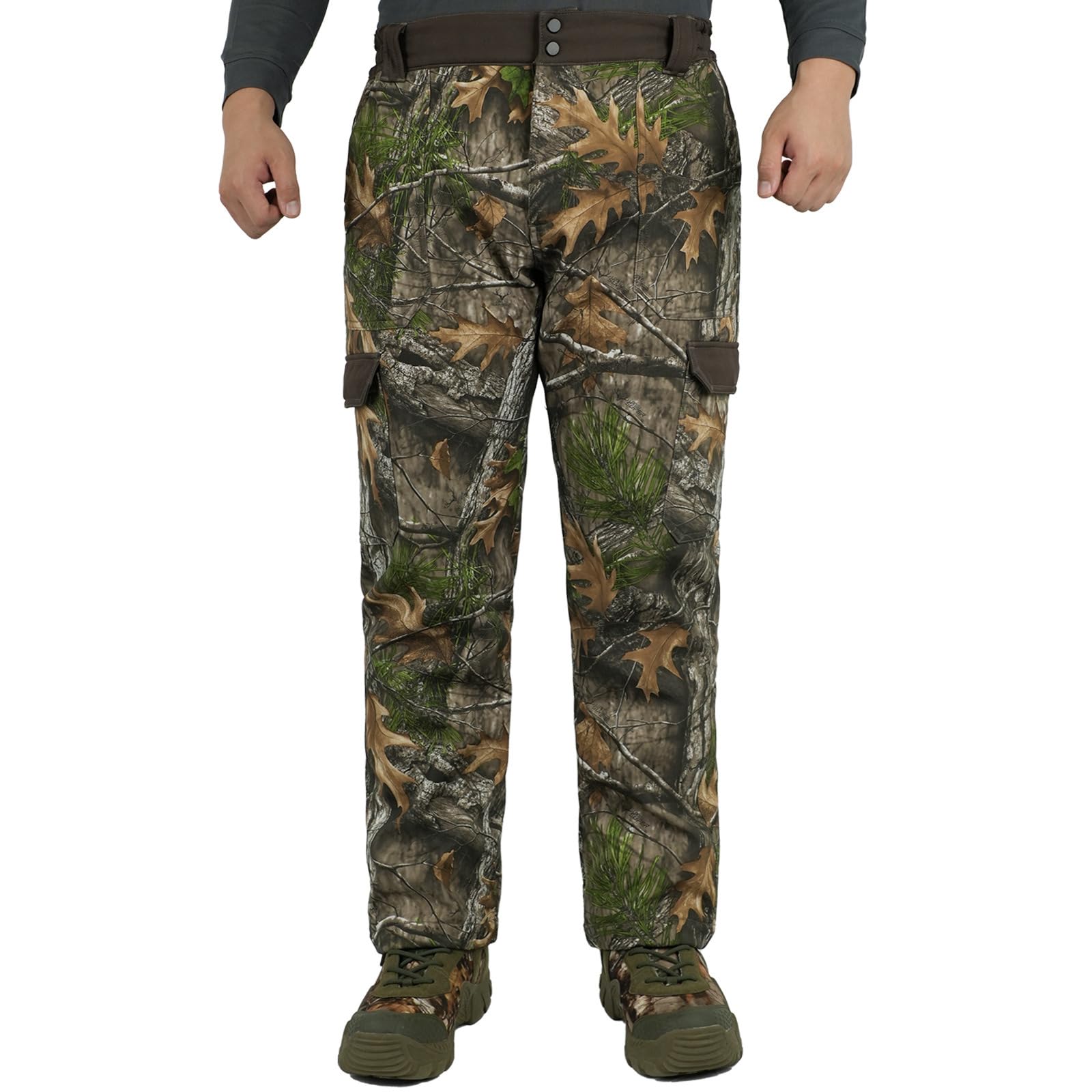 Jagdhose Herren Winter, Tarnung Jagd Wasserdicht Hosen, Lautlose Jagdhosen mit Fleec, Outdoor Hose Camouflage für Jagd Wandern Trekking Angeln