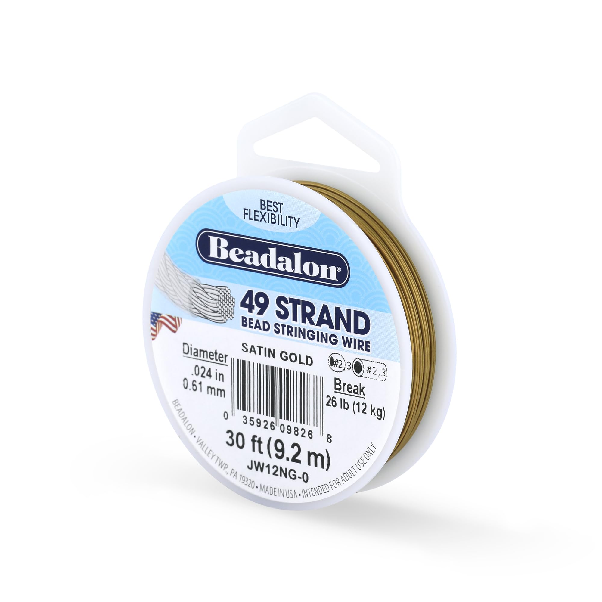 Beadalon 0.61 mm Diameter 9.2 m Reel 49 Strand Wire, Satin Gold