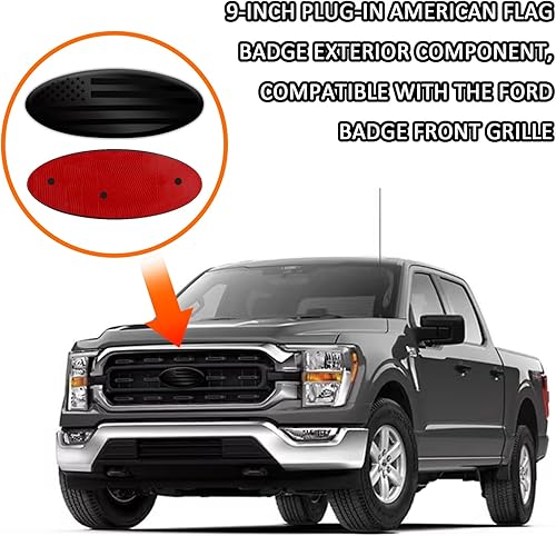 Miniatura 5 de Emblema superpuesto para Ford de 9 pulgadas, emblemas de decoración de automóvil de rejilla delantera ovalada de aluminio, bandera estadounidense