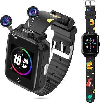 OKYUK 4G GPS SmartWatch for Kids Childrens Smart Watch Child Watch Phone with 2-Style Watch Straps for 3-12 Years Perfect Birthday Xmas Gifts Black