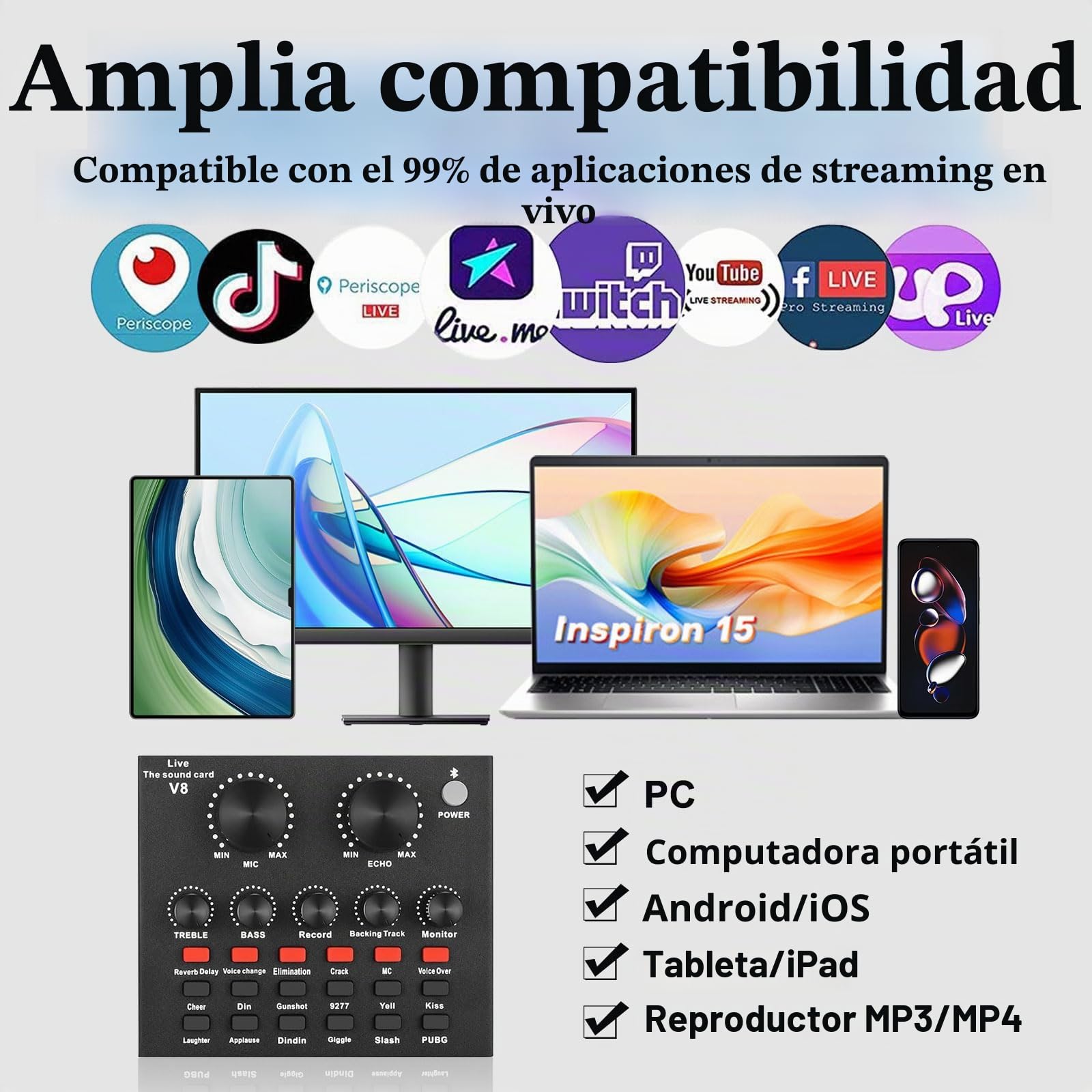 ALPOWL Paquete de Equipo de Podcast, Interfaz de Audio Tarjeta de Sonido en Vivo Todo en uno y micrófono de Condensador, grabación, transmisión, transmisión en Vivo (Oro)