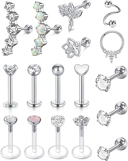 20g 16g Cartilage Earrings for Women Silver Gold Helix Piercing Jewelry Surgical Steel Hypoallergenic Flat Back Earrings Cartilage Hoop for Women Forward Helix Earring Tragus Jewelry Screw Back