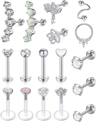 MODRSA 20g 16g Cartilage Earrings for Women Silver Gold Helix Piercing Jewelry Surgical Steel Hypoallergenic Flat Back Earrings Cartilage Hoop for